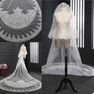 2020 New Wedding Veils Cathedral Length Bridal Veils Appliques Lace Edge Appliqued 3m 2 Layers Blusher Face Wedding Veil Customized