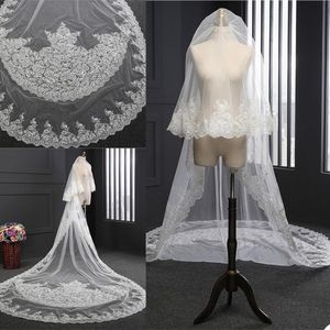 2020 New Wedding Veils Katedra Długość Welony ślubne Aplikacje Koronki Edge Appliqued 3M 2 Warstwy Blusher Face Weil Dostosowane