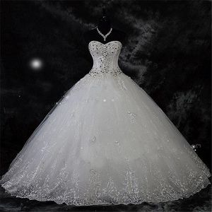 레이스 라인 석 플러스 사이즈 공 가운 웨딩 드레스 2022 Robe de Mariage Sweetheart 럭셔리 크리스탈 신부 가운 레이스 업 Vestido Novia