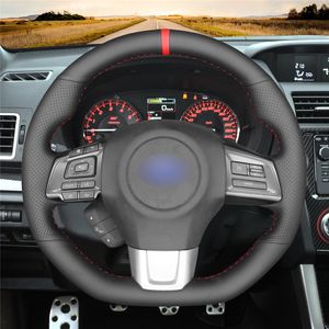 Czarny Prawdziwej Skóry Ręcznie Sew Miękki Wrap Car Kierownica Pokrywa do Subaru WRX (STI) Levorg 2015-2019 Akcesoria samochodowe