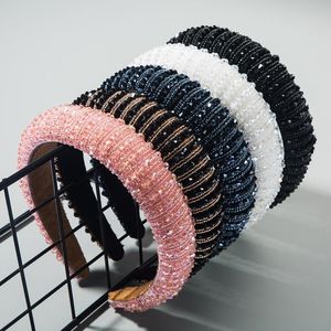 Korean Hair Accessories Sponge Hair Band Simple Wide Edge Shiny Fashion Handmade Bead Headband 6 Colors Wholesale