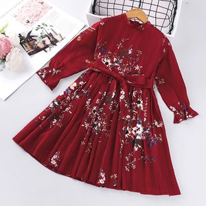 Designer Girls Dresses Autumn Baby Girl Nyfödda kläder Lång ärm tryckt Bow Elegant Evening Princess Dress Casual Kids Cotton Dresses