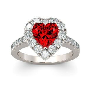 Storlek 6-10 Bedövning Deluxe Smycken 925 Sterling Silver Heart Shape Ruby CZ Diamant Gemstones Birthstones Party Women Wedding Bridal Ring Gift