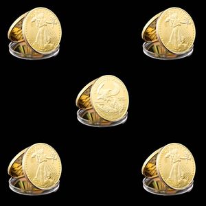 5pcs The Freedom In God We Trust Liberty Souvenir Badge Craft 1OZ 24K Real Gold Plated USA Eagle Coin