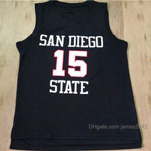 Mens San Diego State Aztecs # 15 Kawhi Leonard College Basketball Tröjor Svart Vit Universitet Skjortor Högsta kvalitet All Stitched Size S-2XL