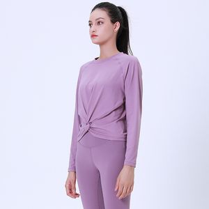 luyogasports lu tops stroje jogi sportowe siłownia fitness longsleeve damska koszulka kurtka luźna fit front cross działa Activewear t shirt odzież