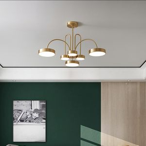 Nordic all copper living room lamp modern minimalist light luxury bedroom lamp creative personality restaurant chandelier