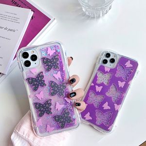 Custodia morbida per sabbie mobili liquide per iPhone SE Custodia per 11Pro Max XS MAX XR 7 8 6 Plus Copertura dinamica del telefono con motivo a farfalla Bling Glitter