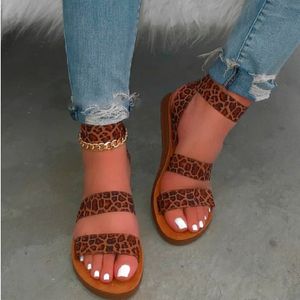 Wohnungen Frauen Sandalen Sommer Leopard Offene spitze Strand Schuhe Sexy Ankle Strap Plattform Römischen Sandalen Alias Mujer