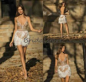 Seksowne Ogstuff krótkie sukienki głęboko V Neck Spaghetti Paski Backless Short Formal Evening Dreses 2020 Zroszony Kryształ Koktajl Party Spirts