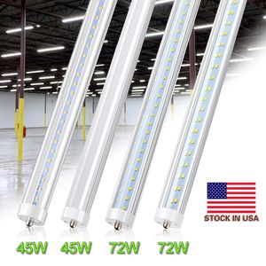 T8 Fa8 LED Tube Lights , 96'' 8ft 45W (80W eq) 6500K , Fa8 Single pin V Shaped Dual Row 72W 7200Lm,Dual-End Powered, Clear Cover