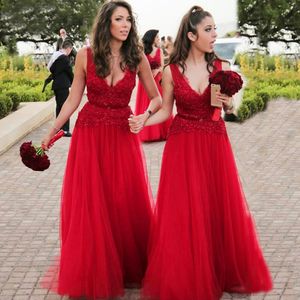 Sexy Rouge Nouvelles robes longues robes en tulle robe sequin dentelle Top robe de soirée sexy col en V Fille Peplum ceinture robe de cérémonie
