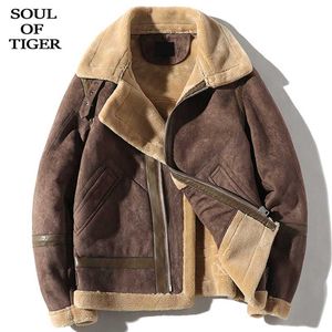 Men's Down & Parkas SOUL OF TIGER Fashion Luxury Clothes Punk Streetwear Mens Leather Winter Jackets Warm Fur Parkas Casual Zipper Suede Coats