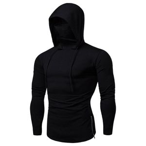 Sommarmask män skjorta Casual Loose Hooded Tops Tees Shirts Manlig Solid Sportkläder Hoodie Långärmad Mens Shirt Kläder