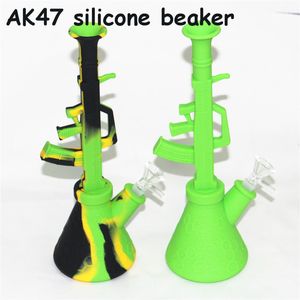 hookah Silicone AK47 gun shape bong oil burner with glass water bubbler pipe FDA H47 height 280mm nectar