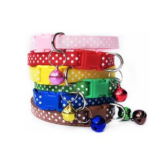 Nylon Pet Complars Собака Cat Coalls Мода в горошек Print Регулируемая цепочка шеи Pet с звонком 6 цветов