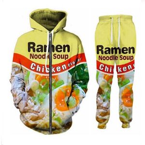 Släppa nya män / kvinna ramen nudelsoppa kyckling smak rolig 3d tryck mode tracksuiter byxor + blixtlås hoodie casual sportkläder l03