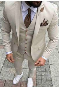 Moda Beige Groom Tuxedos Notch Lapel Slim Fit Groomsman Wedding Tuxedos Men Prom Jacket Blazer 3 Piece Suit (kurtka + spodnie + krawat + kamizelka) 29