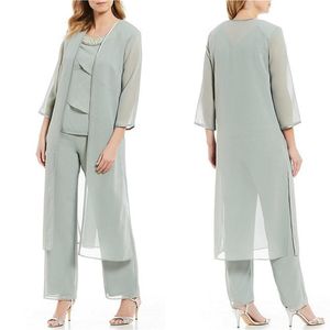 Elegant mor till bruden byxa kostymer skräddarsydda tre stycken pärlstaven juvel nacke jumpsuits bröllop gäst klänning plus storlek pantsuits