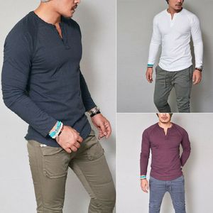 Homens camisetas Base Sólida Tees Top T Camiseta Outono Manga Longa Algodão Slim Fit Muscle Gym T-shirt Casual Plus Size