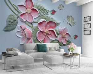 Carta da parati floreale romantica 3d Carta da parati murale di seta della decorazione interna della parete del fondo della farfalla del fiore del rilievo tridimensionale 3D