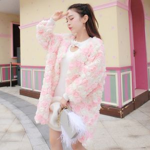 Autumn New Women's 3D Rose Flower Patchwork Nionde ärm O-hals Medium lång söt söt prinsessa stil Cardigan Coat