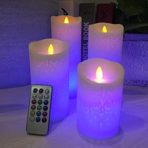 Chama dançando vela conduzida com controle remoto RGB, vela de pilar de cera para decoração de casamento vela de Natal / luz noite luz