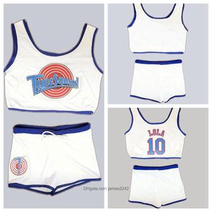 Bizden #space Reçel Tune Kadro Basketbol Jersey Bayanlar Set Lola Bunny # 10 Yetişkin Bayan Formaları Ile Şort Beyaz Dikişli