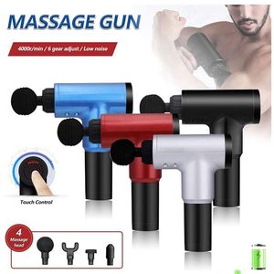 Partihandel 4 färger 6 kugghjul 4000r Lågt ljudmassagepistol djupt muskelmassage pistol fascial slappna av full kroppsvibrationsmaskin