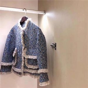 新しい秋の冬のファッション女性フレンチスタイルレトロルーズパラッツォツイードウール肥厚コートCasacos S M L XL