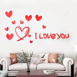 Romântico coração adesivos de parede 3d decalque para quarto decoração de parede DIY artesanato decorativo meninas quarto adesivos Decalques de parede doce