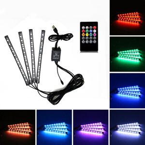 LED -bilstempljus 412 st -lysdioder RGB Multicolor Music Waterproof Automobile Interior Decoration Atmosp Light Bars 12V med fj￤rrkontroll