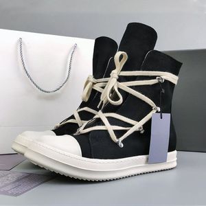 Luxury Casual Spring High Top Boots Mens Womens Shoes Black Lace Up Men Canvas Tjock Botten utomhus Canvas Fashion Läder Sneakers Running Shoe