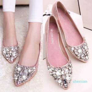 Heißer verkauf-Strass Spitz Frauen Wohnungen Neue Koreanische Kristall Sommer Atmungs Weibliche Flache Slip-on Loafers Flache Schuhe