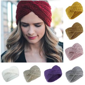 Classic Women Design Headband Stickad Cross Cable Headwrap Winter Hairband Crochet Turban Head Band Wrap Fashion Headband Hair Tillbehör