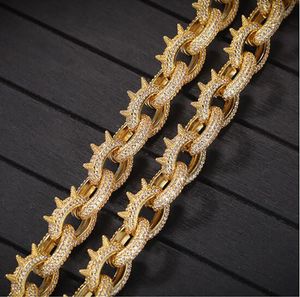 14K Iced Spike Link Diamond Chain Collana Bracciale Cubic Zirconia Jewelry 18inch 18inch Gold Silver Chain