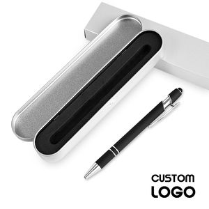 1 pc Metal Multifunction Press Ballpoint Caneta Pena De Alumínio Capacitância Capacitância Toque Screen Pen Logotipo Personalizado Com Caixa