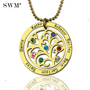 Women's Gold Necklace Custom Name Engraved Stone Necklaces Vintage Jewelry Chain Family Tree of Life Pendant Gift for Grandma