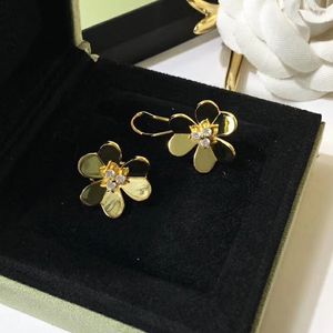 Brand Pure 925 Sterling Silver Jewelry For Women Gold Color Earrings Flower Luck Clover Design Wedding Party Earring 200921