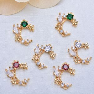 15pcs 18MM Brass with Colorful Zircon 1 Hole 24K Gold Color Plated Moon Charms Pendants Jewelry Findings