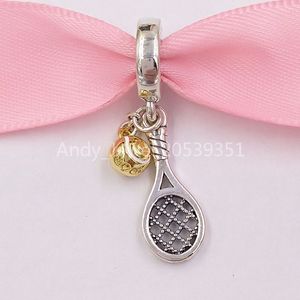 Andy Jewel Authentic 925 srebrne koraliki Pandora Shine Moments Tennis Racket Ball Dangle Charms Fits European Pandora w stylu pandora Brace