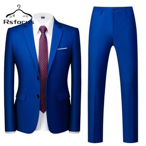 RSFOCUS Wysokiej Jakości Mężczyźni Garnitury Dla Ślubu Royal Blue Mens Garnitury Z Spodnie Dorywczo Biuro Pracy Formalny Business Suit Male TZ105