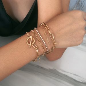 Geometrisches Kristallarmband Iced Out Kettenarmbänder Set Runde Perle Mehrschichtige Charms Armband Armreif Schmuck Geschenk für Frauen Großhandel