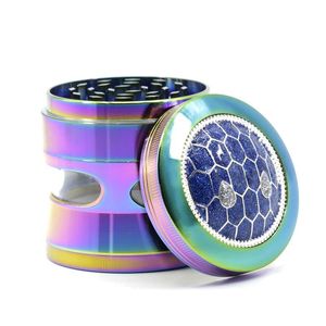 Rainbow Grinder With Turtle Shell Lids Zinc Alloy 4 Parts Herb Grinders Side Widow Smoke Mill 63mm Hot Sale