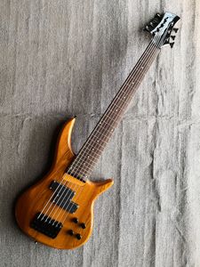 Sällsynta 7 String Natural Träbas och Rosewood Fingerboard, Svart Hårdvara Kina Elektrisk Gitarrbas