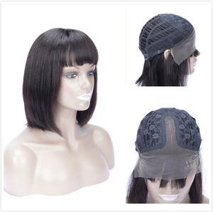 Pre Plucked Straight Lace Front Bob Wig Pixie Cut Raw Indian Remy Human Hair Short Glueless Lace Closure Wigs With Fringe For Black Women