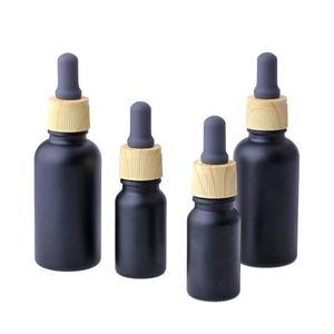 Matte Black Smoke óleo e garrafas de vidro líquido Essencial Perfume Oil frasco frascos líquido reagente Pipeta Conta-gotas com Madeira