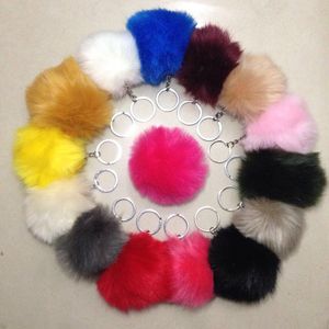 POM POM Keychains Keyring 모방 토끼 모피 볼 키 체인 여성 레이디 자동차 핸드백 열쇠 고리 고체 솜털 가짜 토끼 모피 열쇠 고리 8cm 2020