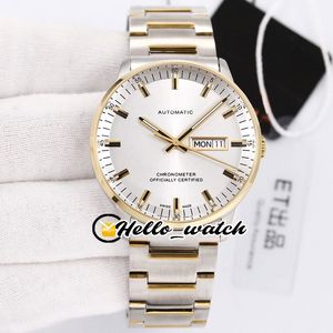 ETF 40mm Commander M021.431.22.071.00 ETA 2836 Automatisk Mens Watch White Dial Sapphire Two Tone Yellow Gold Armband Klockor Hello_Watch