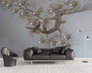Custom d Flower Wallpaper HD Retro D Three dimensional Relief Flower and Bird Atmospheric Interior Decoration Wallpaper